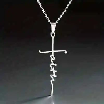 Stainless Steel Christian Faith Cross Pendant Necklace Men Women Classic Silvery • $9.98