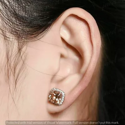 3Ct Cushion Cut Lab Created Morganite Women's Stud Earrings 14K Rose Gold Finish • $71.99