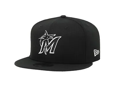 New Era 9Fifty Men Women Cap MLB Miami Marlins Black White Basic Snapback Hat • $31