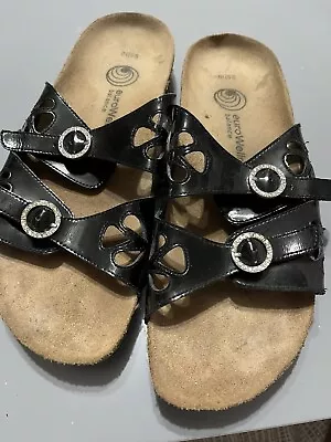 $40.89 • Buy EuroWellness Black Patent Leather Strappy Sandals Womens Size 9.5 10
