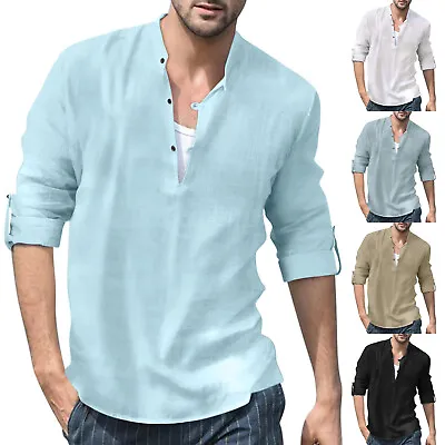 $14.12 • Buy Mens Long Sleeve T Shirts Henley V-neck Slim Fit Blouse Casual Button Tops Tees