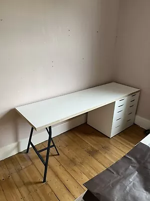 Custom Plywood Formica Desk In White With IKEA ALEX Drawers And LERBEG Trestle • £350