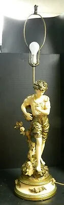 Antique L&F Moreau Bronze Covered Spelter Figural Lamp Boy W/ Flower Very Good • $339.99