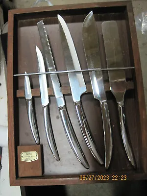 Vintage 6 Pc Mid Century Modern Kitchen Saladmaster Cutlery Knife Set Wood Case • $32