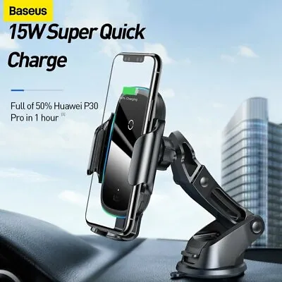 Baseus 15W Wireless Charging Car Mobile Phone Holder Air Vent Mount Cradle Stand • $38.69