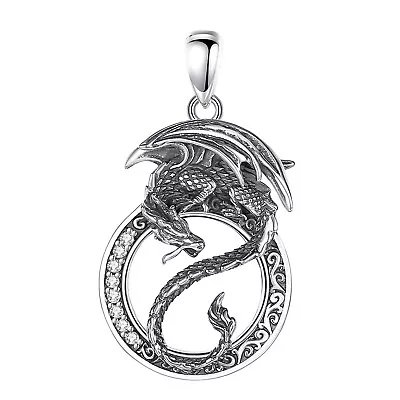 925 Sterling Silver Dragon Yin Yang Pendant With Crystal Accents • £32.88