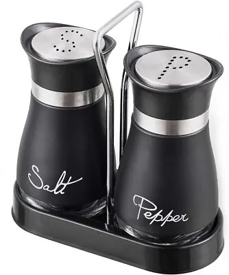 Pack Of 2 Salt And Pepper Shakers Pots Dispensers Cruet Jars Set With Holder • £9.99