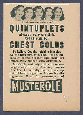 Musterole Rub Quintuplets Colds Cough Vintage Magazine Ad 1946 • $5.25