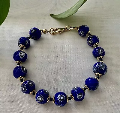 Vintage Bracelet Vintage Murano Millefiori Blue Bead Blue • $9.99