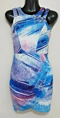 $13 • Buy Size 8 Women's Multi Colored  Sleeveless 'paradisco' Pleated Side Short Dress