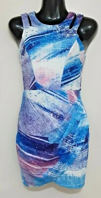 $13 • Buy Size 8 Women's Multi Colored  Sleeveless 'paradisco' Pleated Side Short Dress