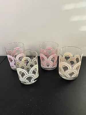 4 Vintage Fiesta Ware D.O.F. Drinking Glasses Arch's Arches Rainbow 1990s • $39.99