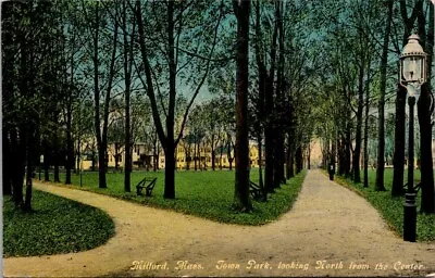 Postcard Milford Mass Town Park Looking North From The Center • $17.75