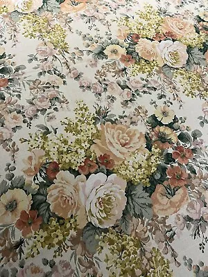 SANDERSON “HIGH SUMMER’ VINTAGE CURTAIN / FURNISHING FABRIC 3.2 Mts Cabbage Rose • £84.99