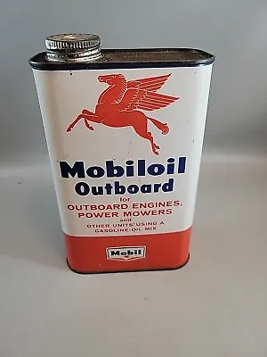 Vintage Mobiloil Outboard Engines Power Mowers Can 1 Quart Sealed Full  • $39.99
