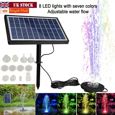 7W Garden Solar Panel Powered LED Fountain Water Feature Pump Pond Aquarium Pool • £32.29