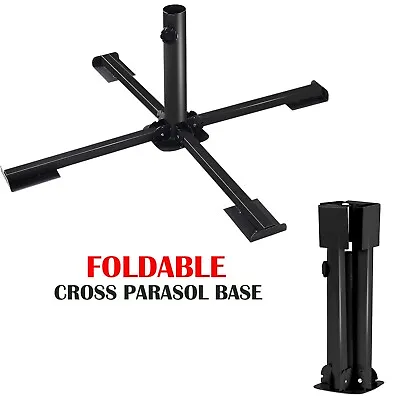 Cross Frame Metal Foldable Stand Holder Heavy Duty Parasol Base Umbrella Garden • £11.85
