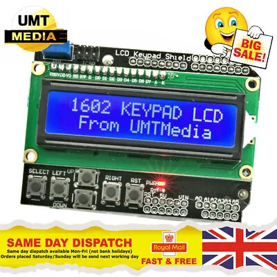 1602 16x2 LCD KEYPAD Display HD44780 Screen Module BLUE Arduino UNO MEGA 2560  • £5.45