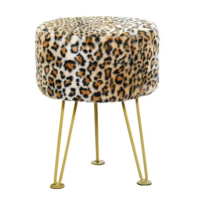 $53.98 • Buy Modern Leopard Print Faux Fur Ottoman Foot Rest Vanity Stool/Seat With Gold Legs