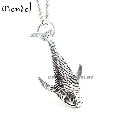 MENDEL Mens Fish Killer Whale Tail Pendant Necklace Stainless Steel Jewelry Set • $11.99