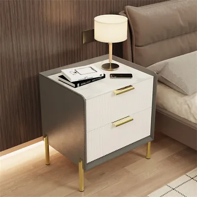 Luxury Marble Top Bedside Table End Table Nightstand Lamp Desk W/ Drawer Cabinet • £95.93