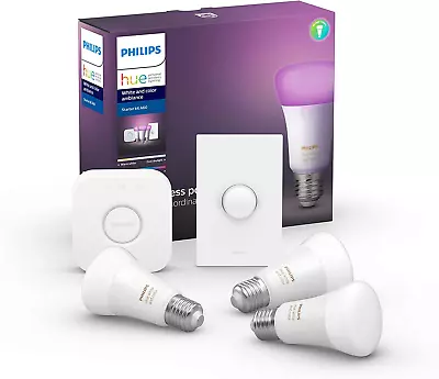 Philips Hue White And Color LED Smart Button Starter Kit E27 3 A60 Smart Bulbs • $370.95