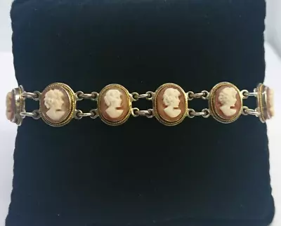 Antique Cameo Ladies 925 Silver Bracelet - Antique Silver Cameo Link Bracelet • £200