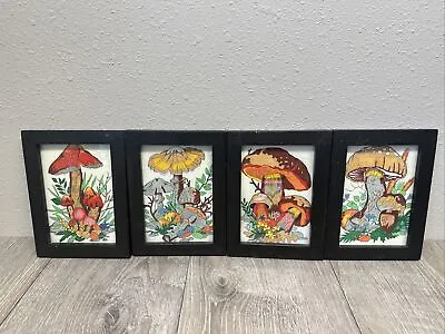 Vintage Retro 70’s Frame Mushroom Wall Hanging Art 9x6.5 Set Of 4 • $170