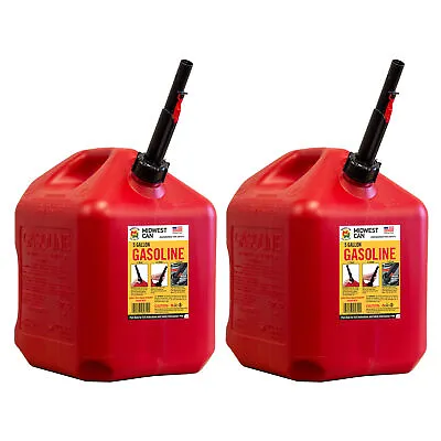 Midwest Can Company 5610 5 Gallon Gas Can Fuel Container Jugs W/ Spout (2 Pack) • $61.98