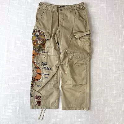 Y2K Da Nang Cargo Pants S 27-29x24.5 Cropped Embroidered Vietnam Grunge Vtg • $61.99