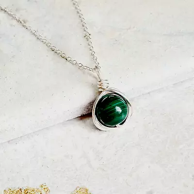 Malachite Necklace Handmade 925 Sterling Silver May Birthstone Gift Wrapped • $18.61