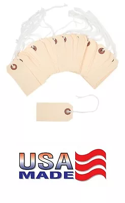 100 Manilla Cardstock Price Tags 3 1/4  X 1 5/8  Size 2 Pre-strung With String • $7.99