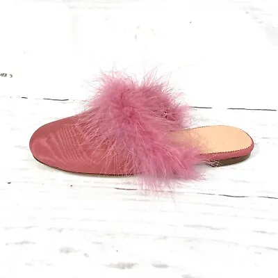 J. Crew Shoes Women’s 7. 5 Pink Feather Moire Satin Mules • $89