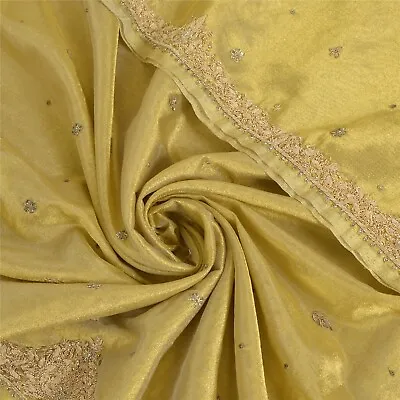 Sanskriti Vintage Golden Dupatta Tissue Hand Beaded Zardozi Work Party Stole • $95