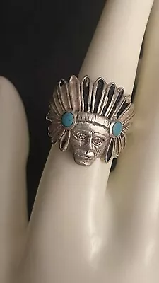 Mens Native American Indian Chief Biker Turquoise Sterling Silver 925 Ring #1 • $122.99