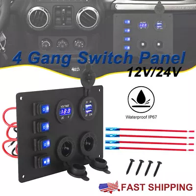 4 Gang 12V Switch Panel Rocker USB ON-OFF Toggle Marine Boat Truck Waterproof AU • $25.99