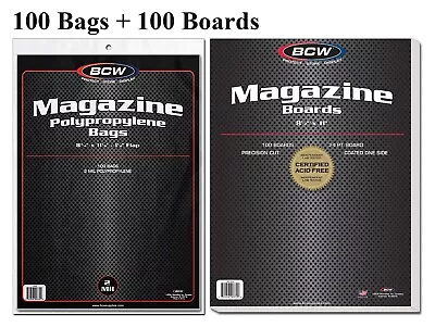 100 BCW Magazine Bags & Boards Archival Best Comic Storage Acid Free Long Term • $26.54