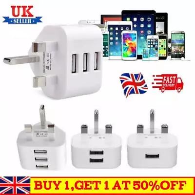 UK 1/2/3 Ports Mains 3 Pin Plug Adapter Wall Charger Dual USB For Phones Tablets • £1.99