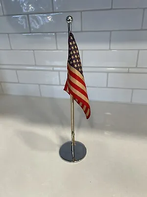 Vintage Collectible Miniature AMERICAN 50 STAR FLAG Desktop On METAL POLE & Base • $40