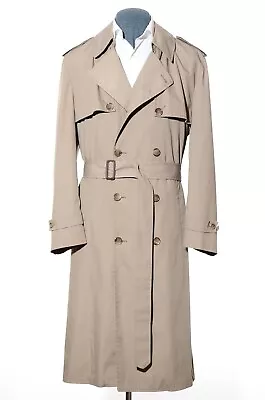 42L Long Vintage London Fog Tan Gray Double-Breasted Belted Trench Coat Overcoat • $68