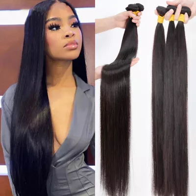 32 Inch Straight Human Hair Bundles Weft Brazilian Remy Hair Extensions Black • £173.15