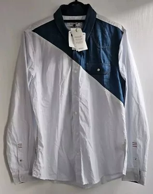 Desigual White Blue Half Denim Style Long Sleeved Shirt UK Size M BNWT • £30