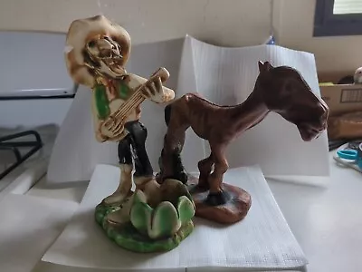 2 Vintage Chalkware Statues Hungry Mule Horse Figure And Mariachi Guy & Guitar  • $54.99