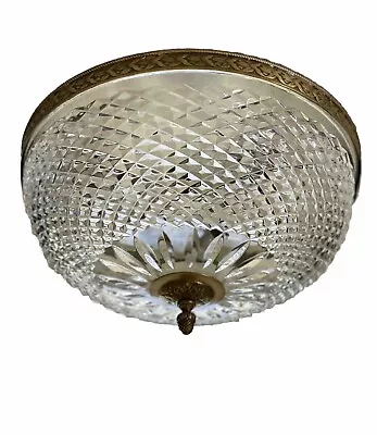 Vintage Flush Mount Crystal Chandelier Ceiling Light Brass Quilted 3 Available • $450