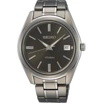 Seiko SUR375 Titanium Essentials Quartz Black Dial Men's Watch SUR375P1 • $189