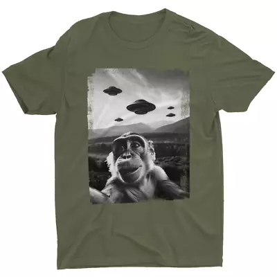 UFO With Monkey Funny Animal T-Shirt Alien Flying Saucer Vintage T Shirt Men Tee • $15.99