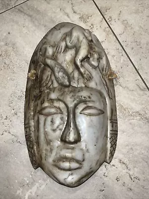 Vintage Mayan Aztec Mexican Marble Onyx Stone Mask Hand Carved 13  X 6  • $195