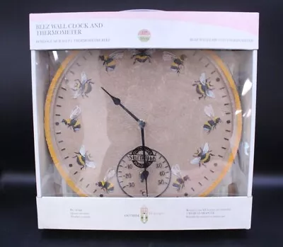 SMART GARDEN Outside In Designs BEEZ Wall Clock & Thermometer 30cm - Z04 • £9.99