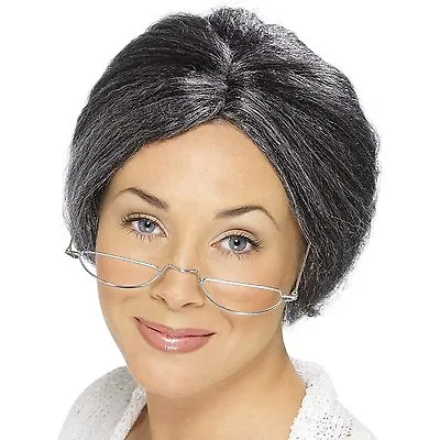 Womens Granny Wig Mrs.Claus Hair Gray Bun Librarian Old Lady Grandma Adult Grey • $16.95