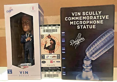 Vin Scully 2016 Bobblehead LAST GAME CALLED TICKET And 2017 MICROPHONE MIC SGA • $449.99